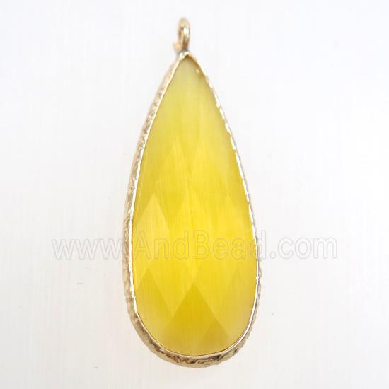 yellow crystal glass pendant, teardrop, gold plated