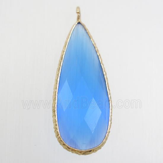 skyblue crystal glass pendant, teardrop, gold plated