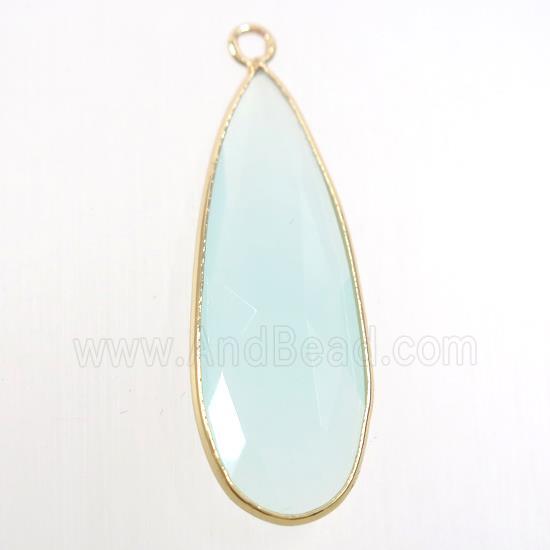 greenwhite crystal glass pendant, teardrop, gold plated