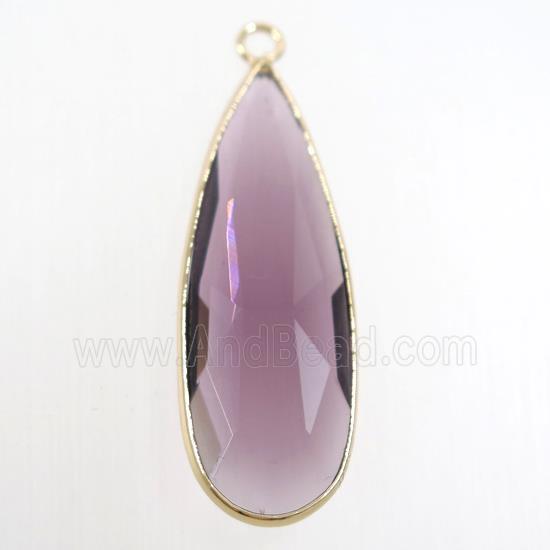 purple crystal glass pendant, teardrop, gold plated