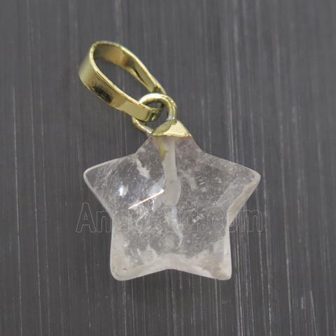 Clear Quartz star pendant, gold palted