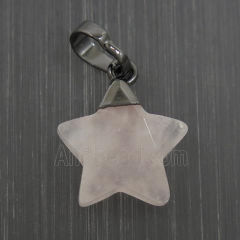 Rose Quartz star pendant, black plated