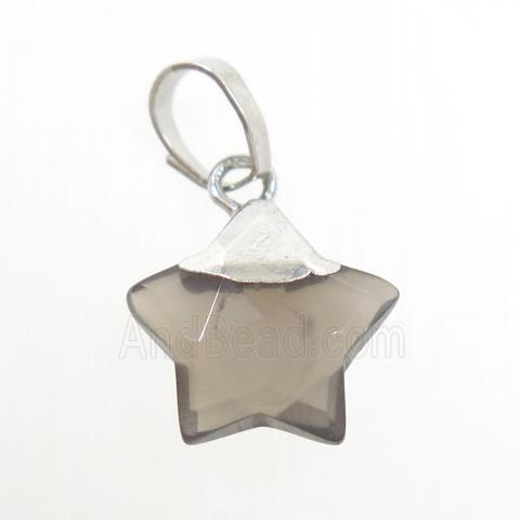 Smoky Quartz star pendant, silver plated