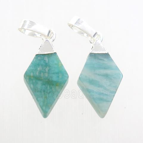 green Amazonite rhombic pendant, silver plated