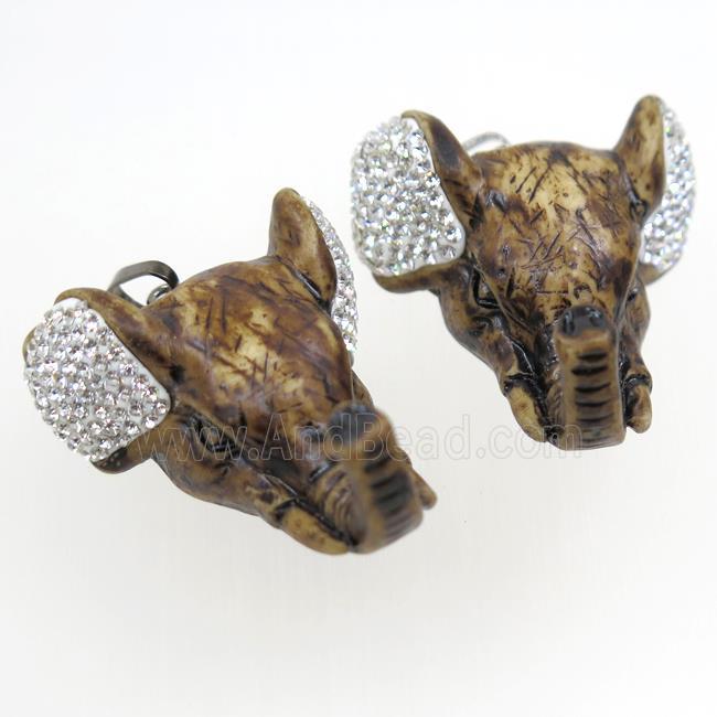 resin elephant pendant paved rhinestone