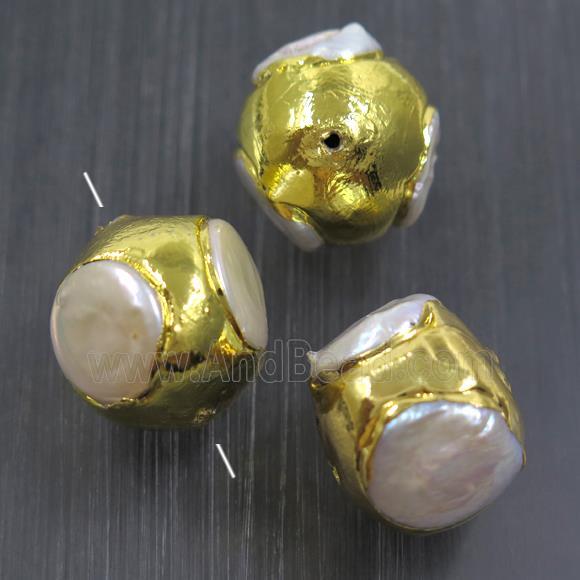 white baroque style Pearl beads, gold plated