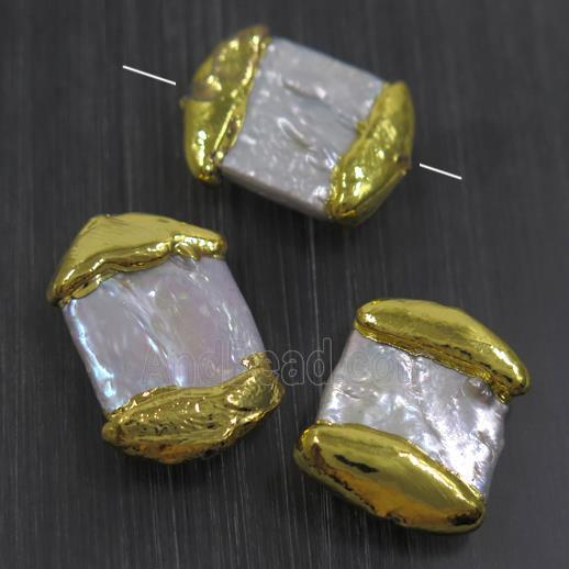white baroque style Pearl beads, gold plated