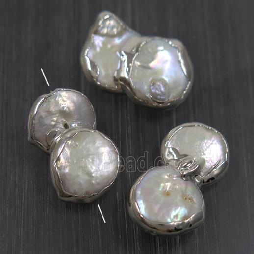white baroque style Pearl beads, platinum plated