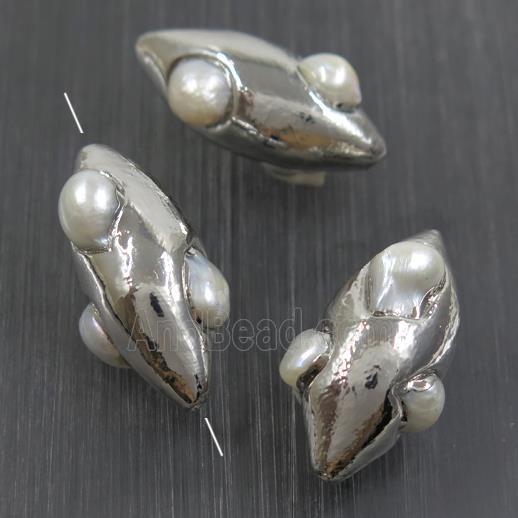 white baroque style Pearl beads, rice, platinum plated