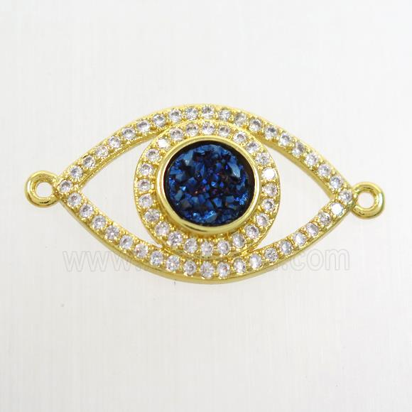 blue druzy quartz eye connector paved zircon, gold plated