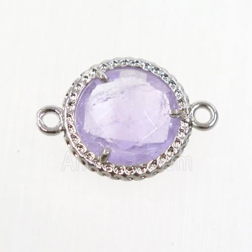 purple Amethyst circle connector, platinum plated