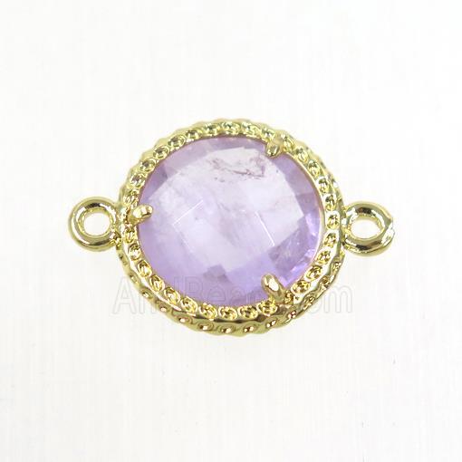 purple Amethyst circle connector, gold plated