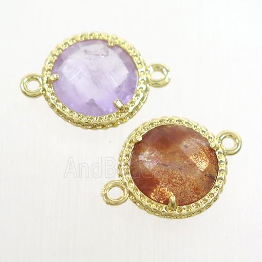 mix gemstone circle connector, gold plated