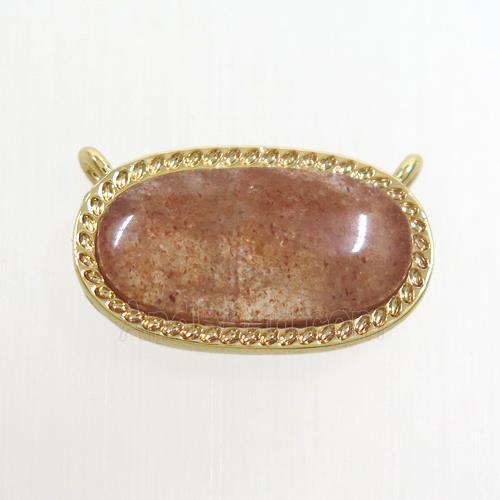 golden Strawberry Quartz oval pendant with 2loops, gold plated
