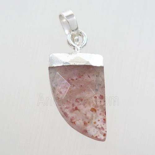 Strawberry Quartz horn pendant, silver plated