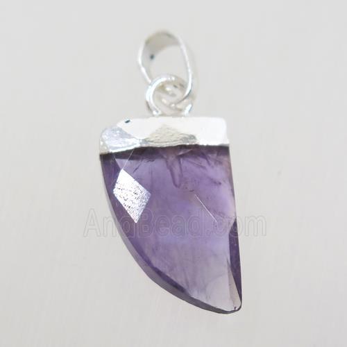 purple Amethyst horn pendant, silver plated