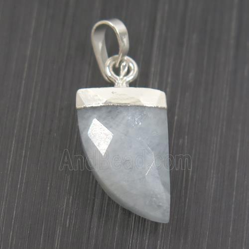 Aquamarine horn pendant, silver plated