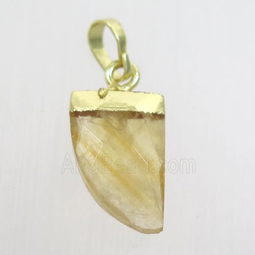 yellow Citrine horn pendant, gold plated
