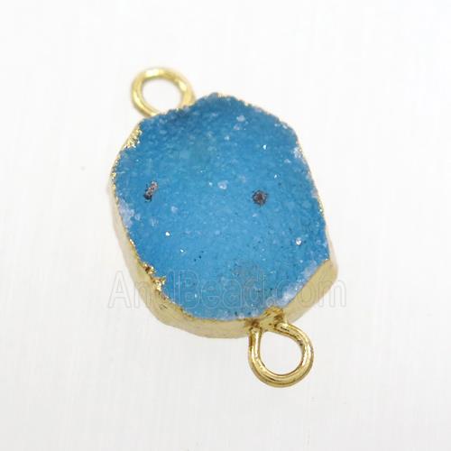 blue Druzy Agate connector, gold plated
