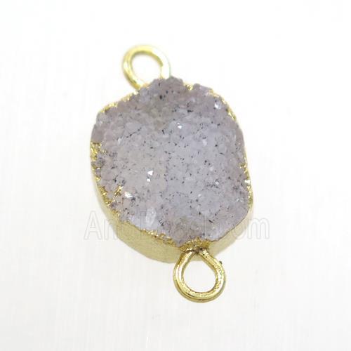 natural color Druzy Agate connector, gold plated