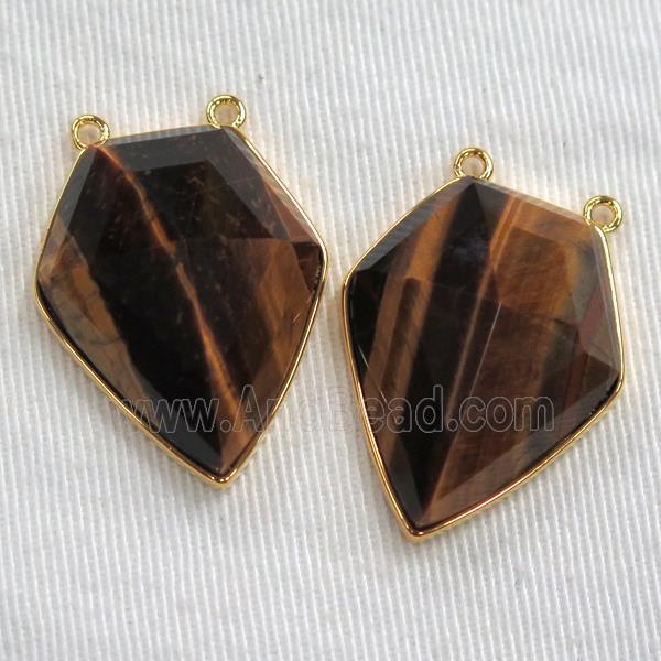 Tiger eye stone arrowhead pendants, gold plated