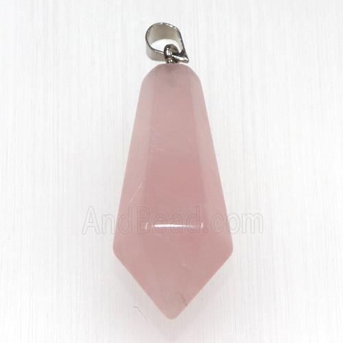 rose quartz pendants, faceted teardrop