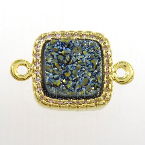 green druzy quartz square connector pave zircon, gold plated