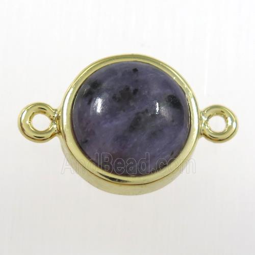 black Labradorite circle connector, gold plated