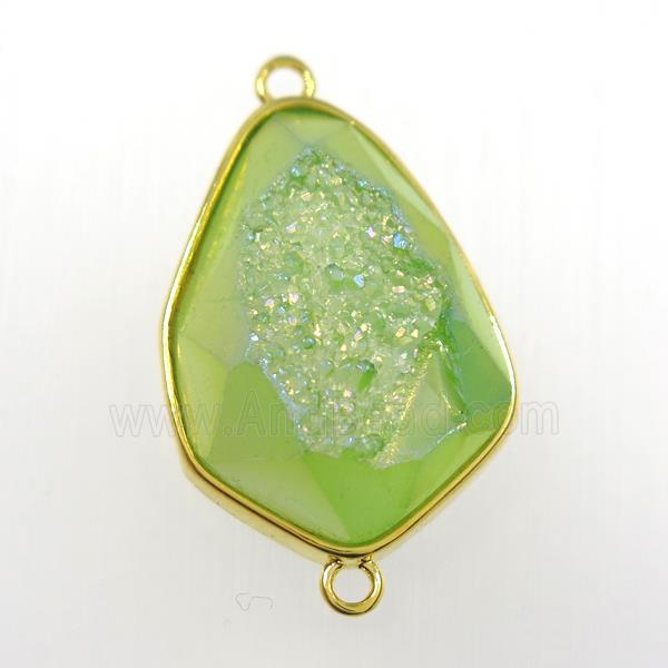 olive druzy agate connector, teardrop, gold plated