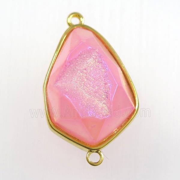 hotpink druzy agate connector, teardrop, gold plated