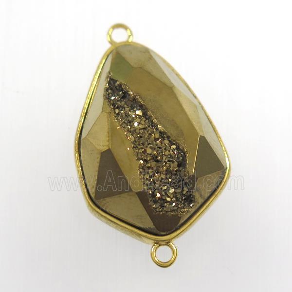 golden druzy agate connector, teardrop, gold plated