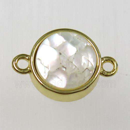 Paua Abalone shell connector, circle, gold plated