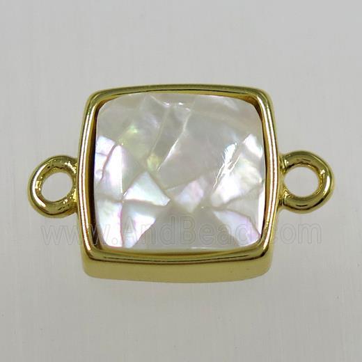 Paua Abalone shell connector, square, gold plated