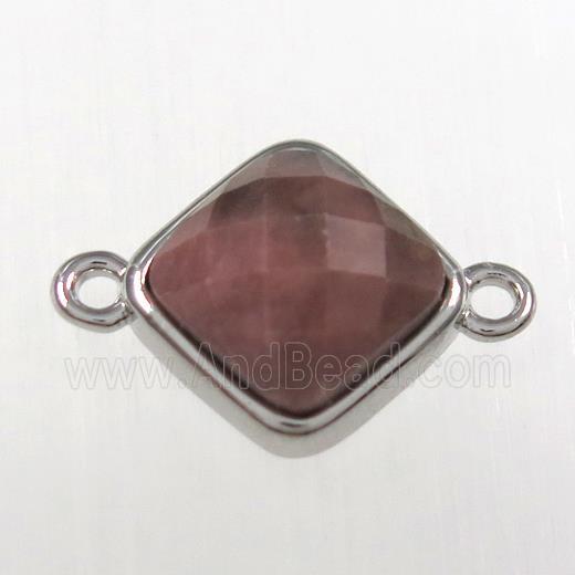 pink Rhodonite connector, platinum plated