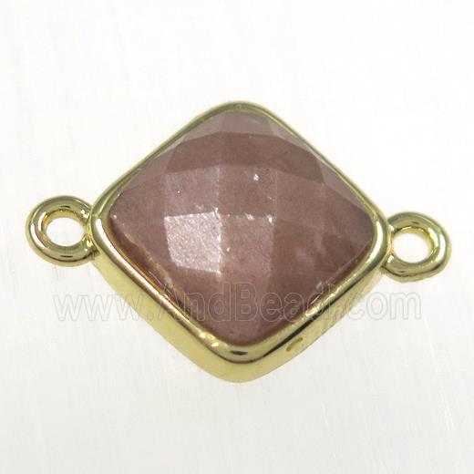 peach sunstone square connector, gold plated
