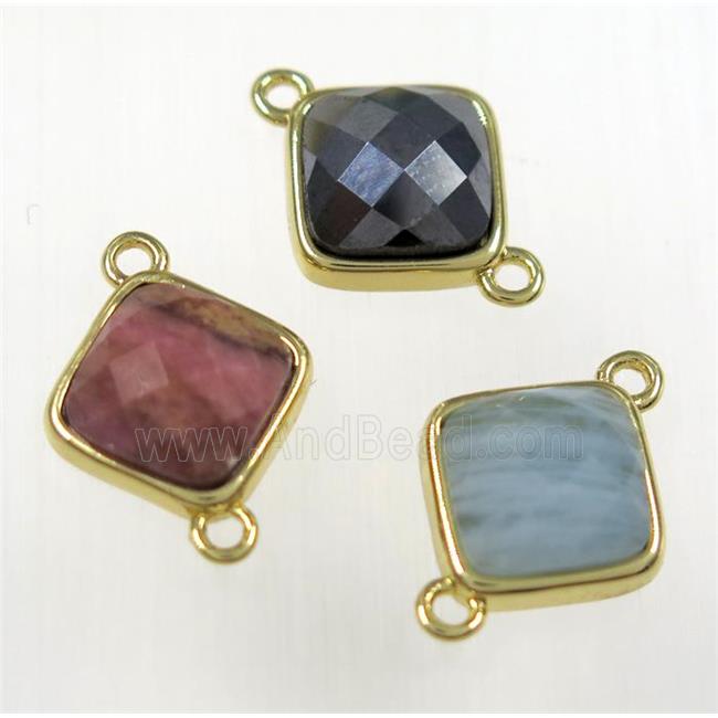 mixed gemstone square connector, gold plated