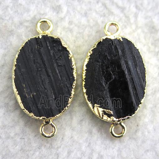 black tourmaline connector, oval, gold plated