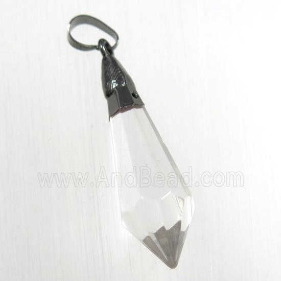 Glass crystal teardrop pendants, black plated