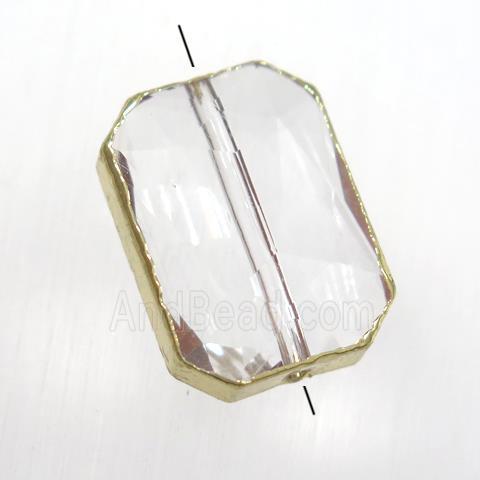 glass crystal bead, rectangle, gold plated