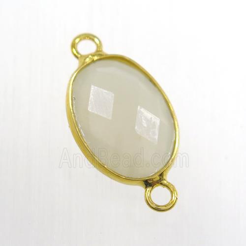 white MoonStone connector, oval, gold plated
