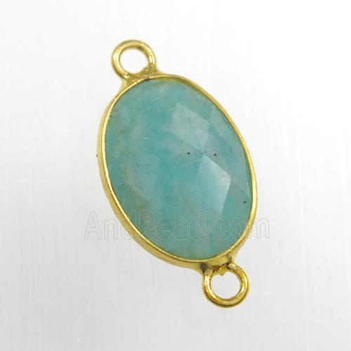 green Amazonite connector, oval, gold plated