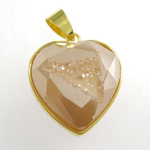 gold champagne Druzy Agate heart pendant