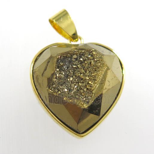 gold Druzy Agate heart pendant