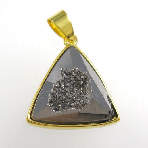 silver Druzy Agate triangle pendant