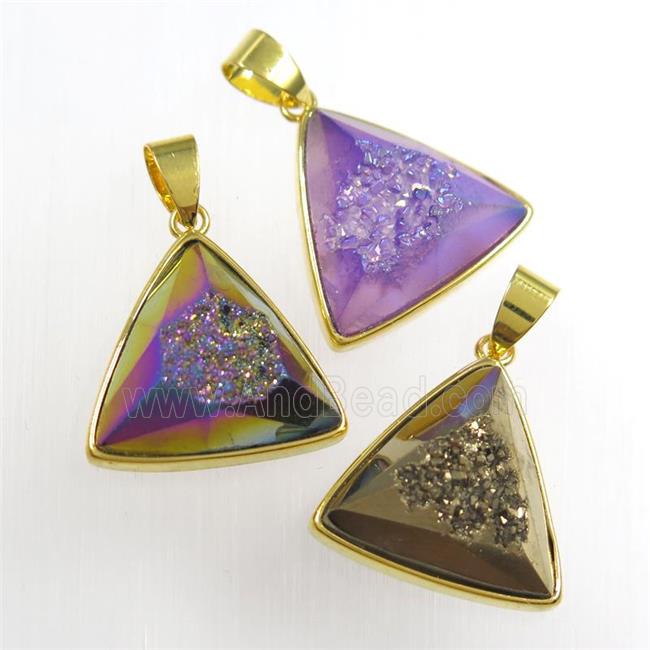 mixed Druzy Agate triangle pendant