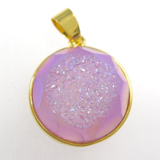 purple Druzy Agate circle pendant