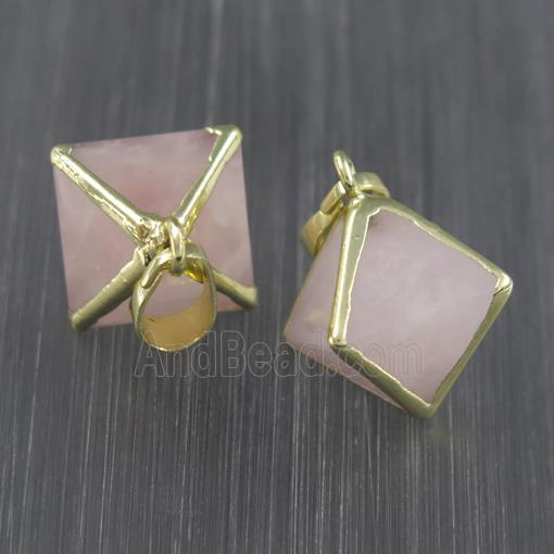 rose quartz pendant, gold plated