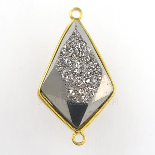 silver Druzy Agate teardrop connector