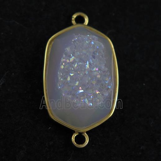 white AB-color Druzy Agate oval connector