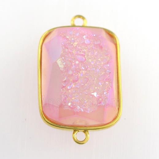 pink Druzy Agate rectangle connector